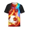 Camiseta Masculina Redonda Plus Size Europeia/Americana Estampada com Impressão Digital 3D Camiseta Esportiva de Secagem Rápida Manga Curta