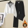 Traje Estilo Leche para Primavera y Otoño para Personas Bajas Sudadera con Capucha Falsa de Dos Piezas para Mujer Conjunto de Dos Piezas de Pantalones de Pierna Ancha Casuales Deportivos