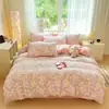 Juego de Cama Estilo Pastoral de Hilo Doble Clase A Super Suave de Cuatro Piezas Cubierta de Edredón Rosa de Jacquard de Algodón Puro Sábanas Ropa de Cama Cama Sábanas