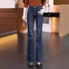 Jeans de Campana Retro para Mujer 2026 Nuevo Otoño Azul Petite Strass Hot-fix Cintura Alta Adelgazantes Con Strass Pantalones de Boca de Campana