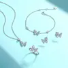 Collar Cadena Plata Esterlina S925 Mariposa Hueca Moissanita Aretes Joyería de Lujo Ligero Micro-Incustados Juego de Joyería Cruzada Certificado Gra