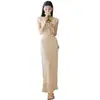 Vestido Longo Floral Pêssego com Decote Coração e Renda, Forrado, Estilo Delicado e Elegante, Ajustado na Cintura, Modelo em H para Mulheres no Verão
