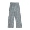 Pantalones Casuales de Cuadros en Contraste para Hombre Otoño Holgados Estilo Americano Moderno Perezoso Cintura Elástica Pantalones Rectos