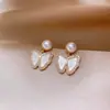 Pendientes de Borla Geométrica de Perla con Circonita de Aguja Plateada Pendientes Elegantes de Lujo Ligero Pendientes de Moda Exquisitos Versátiles para Mujer