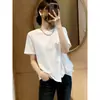 Camiseta de Manga Corta con Borde Irregular de Volantes para Mujer, Diseño de Verano Talla Grande, Top Favorecedor y Adelgazante