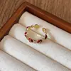 Anillo Abierto de Zirconia Bañado en Oro Real de 18 Quilates, Estilo de Nicho de Alta Gama, Anillo para Dedo Índice de Caballo Esmaltado, Joyería Versátil de Moda