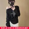 Top de punto casual coreano holgado para mujer, de un solo hombro, manga larga, con estampado de estrellas