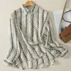 Camisa de algodón y lino con estampado de unicornio para mujer, de verano, corte holgado, fina, de manga larga, transpirable, con cuello