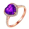 Anel de Dedo Rosa Dourado Aberto com Lindo Diamante Roxo Moda Anel de Cauda de Ametista Versátil Anel de Noivado Anel Anel de Diamante