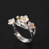 Anillo de Dedo Hecho a Mano de Plata s925 Estilo Chino Temperamento Fresco Estilo Étnico Flor de Ciruelo Apertura Ajustable Anillo Antiguo