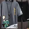 Conjunto de camiseta de manga corta para hombre, ropa deportiva informal a juego, pantalones cortos juveniles de talla grande de verano 2023