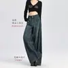 Jeans Americano Retrô Azul Escuro de Perna Larga para Mulheres Outono 2025 Novo Cintura Alta Versátil Emagrecedor Caimento Calças de Comprimento Total
