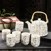 Juego de Té para el Hogar de Porcelana Azul y Blanca Retro con Filtro Tetera Cerámica Tazas de Té Olla con Asa Juego de Té