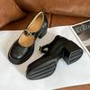 Sapatos Mary Jane Estilo Francês Salto Grosso Feminino Lançamento Primavera 2025 Impermeável Antiderrapante Aumento Interno de Altura Sapatos Pequenos de Couro Tamanho Pequeno 323334