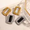 Brincos de Aço Titânio Quadrado Geométrico Retrô Cravejados com Strass Banhados a Ouro Real Brincos de Aço Inoxidável à Prova d'Água Sensação de Alto Padrão