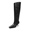 Botas Altas de Moda Estilo Británico 5.5cm Temperamento Sencillo 2026 Otoño/Invierno Nueva Llegada Punta Fina Tacón de Aguja Hasta la Rodilla