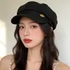 Boina Octagonal con Logo de Letra Metálica Estilo Coreano, Gorra de Newsboy Lavada de Algodón Versátil Casual Retro Británica, Moda Elegante