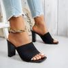Tamaño Grande Comercio Exterior Verano Nuevo Estilo Coreano Zapatillas Tejidas de Punto para Mujer con Tacones Gruesos, Mocasines Abiertos, Sandalias de Moda de Tacón Alto y Punta Cuadrada