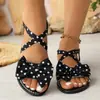 Nuevas sandalias planas de lunares con lazo y tiras cruzadas, casuales y versátiles para el uso diario, citas, compras y calzado de verano para mujer