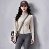 Conjunto de Dos Piezas para Mujer de Primavera y Otoño para Fitness Yoga, Top de Manga Larga con Cremallera y Cuello Alto, Pantalones de Yoga Ajustados de Cintura Alta, Conjunto Deportivo para Mujer
