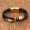 Pulseira nórdica viking atacado aço inoxidável ouro tira dupla couro tecido pulseira multicamadas couro pulseira jóias
