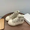 Outono de 2024 Novos Tênis de Lona com Velcro Estilo Vintage de Hong Kong Design de Nicho Feminino Tênis Plataforma Tênis de Cano Alto
