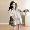 Mujeres embarazadas verano 2025 nuevo coreano manga abullonada color de contraste muñeca camisa top shorts para barriga traje de dos piezas