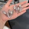 Punta de Perro Delgada K9 Diamante Zircón Completo Hecho a Mano Puro Uñas Usables Color Nude Blanqueador Acabado Parche de Arte de Uñas Parches de Uñas Postizas Removibles