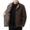 Abrigo de invierno para hombre con forro de polar, de pana, cuello alto, engrosado, cálido, estilo papá, chaqueta de algodón con estampado de rombos