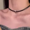 Colar em Camadas para Meninas Descoladas, Corrente de Corda de Couro Preto Doce e Cool, Corrente de Clavícula, Gargantilha