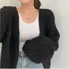Suéter Grosso de Malha Grossa para Mulheres, Casaco de Outono e Inverno, Cardigã de Malha com Manga Lanterna, Cor Sólida Versátil Estilo Preguiçoso, Modelo de Exportação