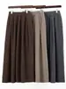 Nova Saia de Malha 100% Lã Outono/Inverno 2025 para Mulheres, Saia Plissada de Cor Sólida, Cintura Alta, Modelagem Slim, Linha A, Comprimento Médio