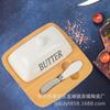 Caja de Mantequilla Cerámica Explosiva Transfronteriza Hogareña de Gran Capacidad Caja de Queso Tazón de Mantequilla con Cuchillo Tapa de Bambú y Madera