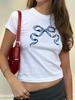 Ins Amazon Primavera e Verão 2024 Nova Roupa Feminina Nova Tendência de Rua Camiseta Gola Redonda Estampa de Letras Curta na Altura do Umbigo