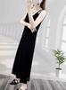 Vestido de tirantes finos de seda helada, de longitud media, elegante sin mangas, adelgazante, adecuado para usar solo o en capas, sin espalda, elegante para el trabajo