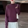 Camiseta básica de lana 100% pura para mujer con cuello semi-alto, otoño e invierno 2026, corte holgado, versátil, suéter de punto grueso