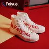 Tênis Feiyue Masculino e Feminino, Tênis Estampado com Letras, Sapatos Casuais Versáteis para Estudantes, Tênis de Lona de Cano Alto, Sapatos Brancos Respiráveis