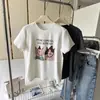 Camiseta de Manga Corta con Estampado de Gato de Dibujos Animados para Mujer, Primavera y Otoño, Estilo Preppy, Rejuvenecedora, Linda, Top Casual de Cuello Redondo, Capa Base Versátil