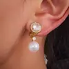Miduoduo Joyería Nueva Europea y Americana Sin Perforaciones para Orejas con Imitación de Diamante Pendientes de Perla Acero Inoxidable Chapado en Color Dorado de 18K Retención de Color