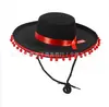 Chapéu de Aba Larga com Bola de Pelo e Fita Vermelha Transfronteiriça de Halloween Chapéu Mexicano Preto Chapéu Alto Lincoln Festa de Formatura Sexy