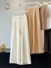 Calça Larga de Algodão Linho Seda Gelo Estilo Preguiçoso para Mulheres, Nova de Verão Cintura Alta Reta Solta Fluida Versátil Casual Longa
