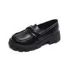 Mocasines de suela gruesa Weiwei girl 193-7 para mujer, zapatos negros retro de cuero sin cordones, estilo preppy, zapatos de suela blanda