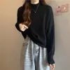 Suéter de Punto Versátil Estilo Coreano y Japonés Otoño e Invierno 2025 Nuevo Color Sólido Cuello Semi Alto Suéter Suave Casual Elegante para Mujer