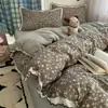 Conjunto de Renda Floral de Algodão Puro Quatro Peças Classe A Amigo da Pele Estilo Princesa Estilo Coreano Capa de Edredom de Algodão Puro Lençol Lençol com Elástico Conjunto de Três Peças 4