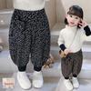 Calça Jogger Estampada para Meninas com Forro de Fleece, Calça Longa Casual Espessa, Tamanho 26, Nova Moda de Inverno, Roupa Infantil de Comércio Exterior, Atacado
