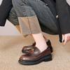 2024 Nuevo estilo retro francés elegante zapatos de una sola capa para mujer punta redonda tacón grueso zapatos de cuero marrón todo combina mocasines slip-on
