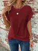Camiseta de Color Puro con Cuello Redondo Nueva Transfronteriza Europea y Americana Elegante Top Retorcido de Manga Corta Ropa para Mujer de Primavera y Verano 2024