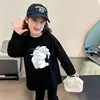 Camiseta versátil de algodón puro para niñas, con cuello redondo y manga larga, nueva para primavera y otoño, estilo coreano, casual, corte holgado, camiseta básica para niños mayores