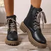 Botas Martin Estilo Britânico com Cadarço Femininas 2026 Novo Inverno Veludo Plus Sola Grossa Salto Bloco Botas Curtas de Motocicleta Tendência Fabricante Atacado