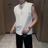 Chaleco con Cremallera de Cuello Medio para Hombre Diseño de Nicho Sentido de Diseño Hombrera Acolchada Camiseta sin Mangas Alto Sentido Deportivo Fitness Chaleco de Color Sólido